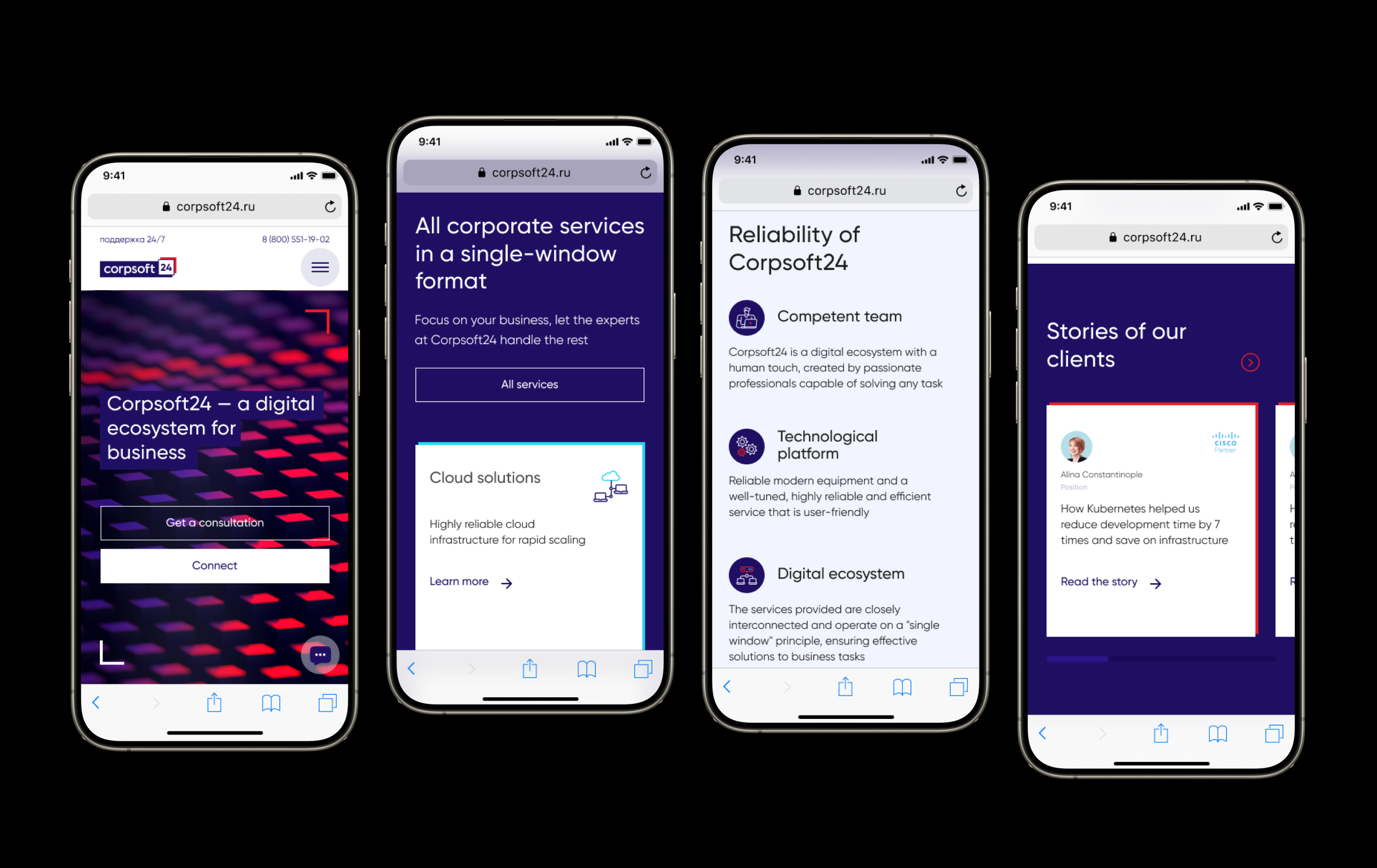 Responsive Corpsoft24 mobile website screens