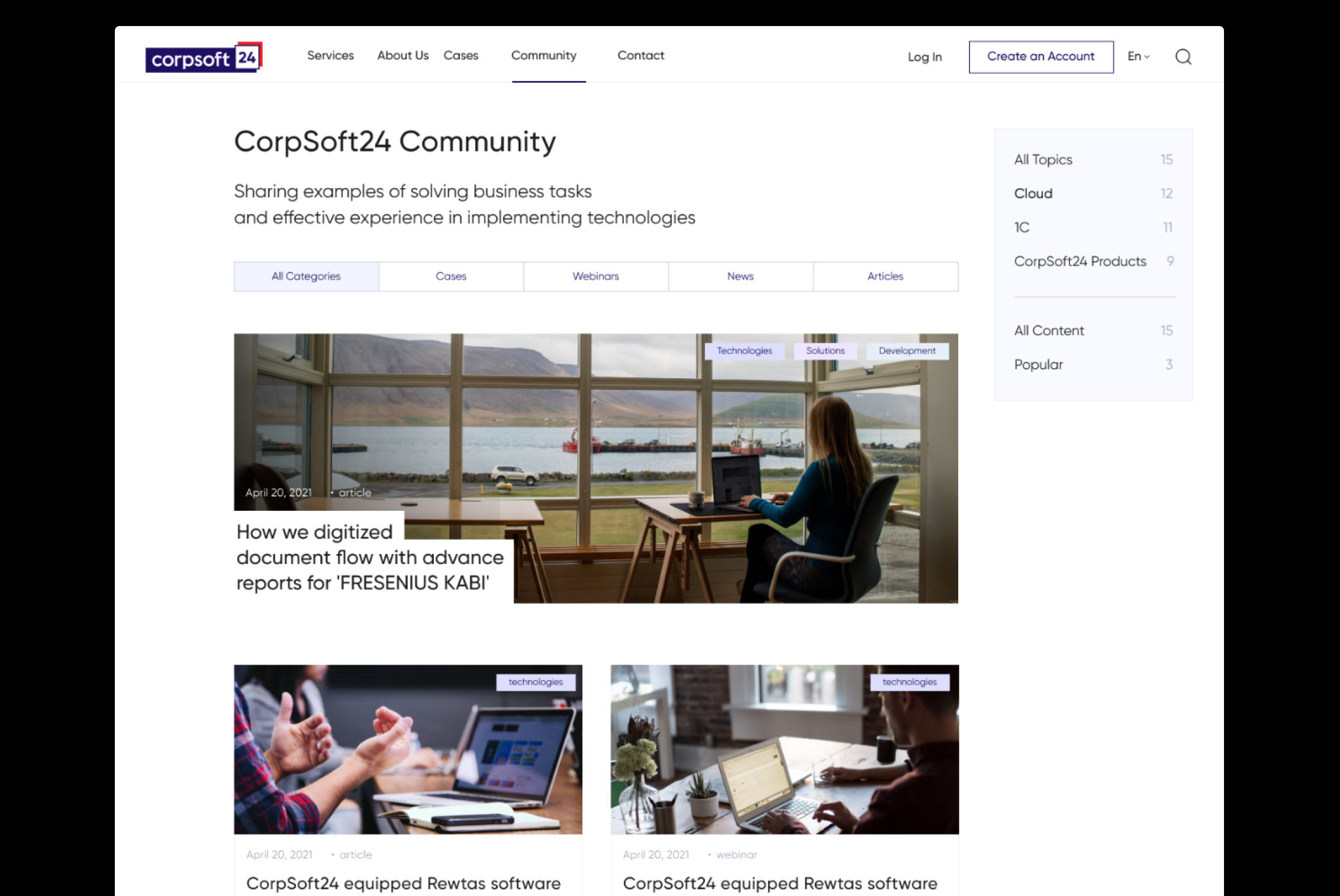 Corpsoft24 community and knowledge hub design