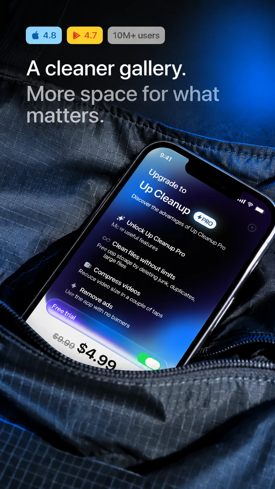 Master Swiper ad: a cleaner gallery, more space for what matters