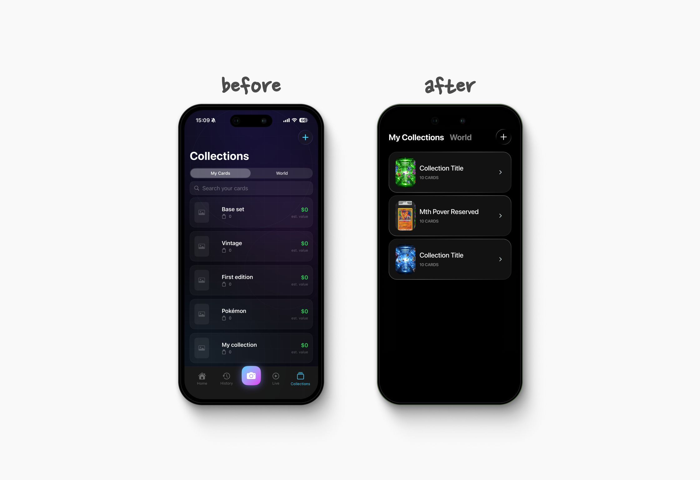 Trading card collections interface redesign